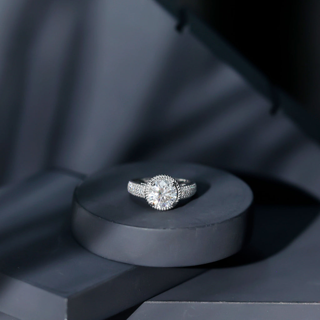 2 Carat Moissanite Round Cut Engagement Ring With Side Stones