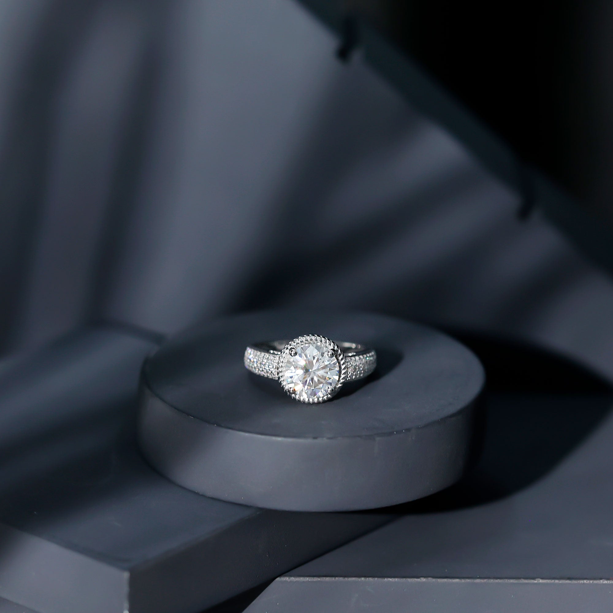 2 Carat Moissanite Round Cut Engagement Ring With Side Stones