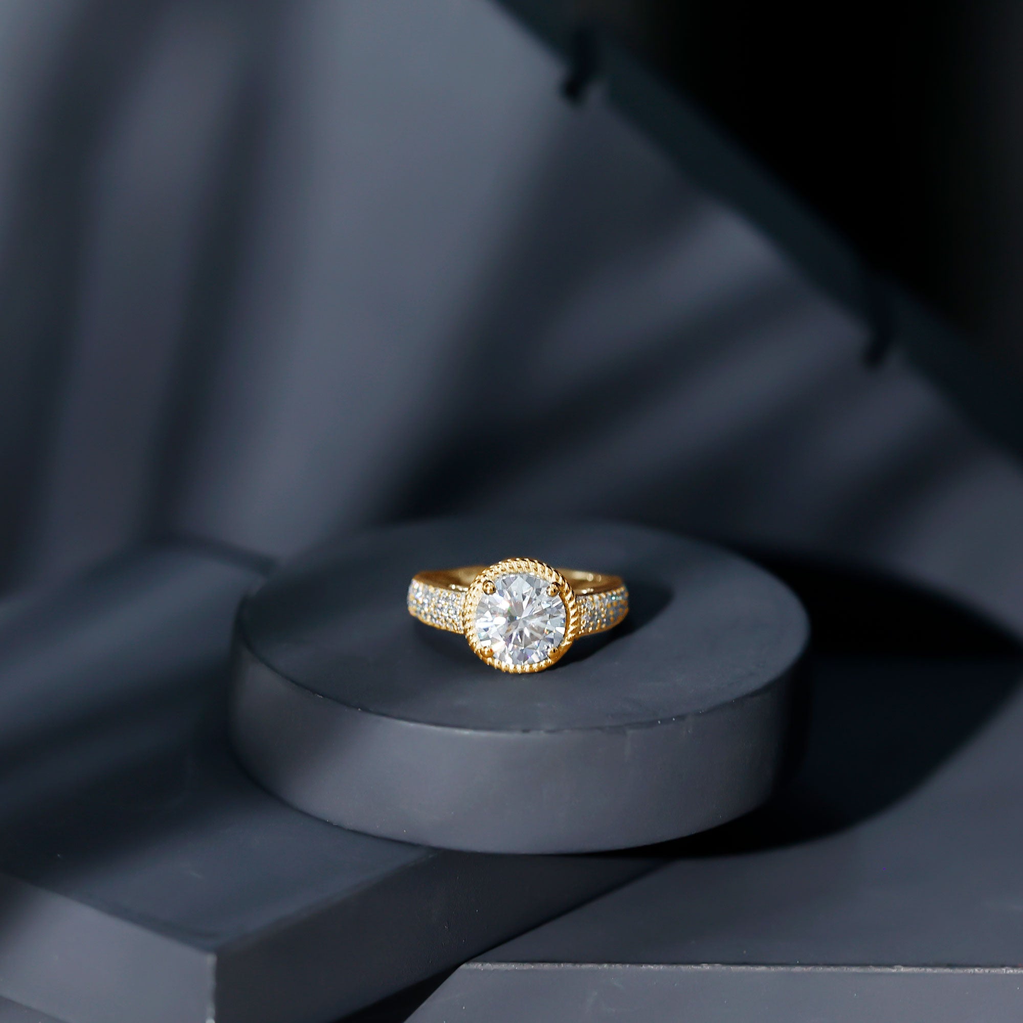 2 Carat Moissanite Round Cut Engagement Ring With Side Stones