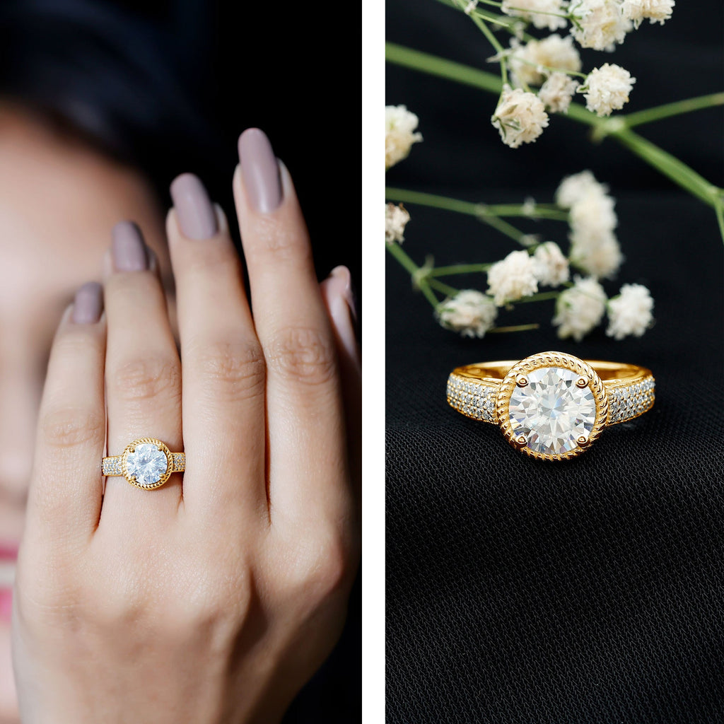 2 Carat Moissanite Round Cut Engagement Ring With Side Stones