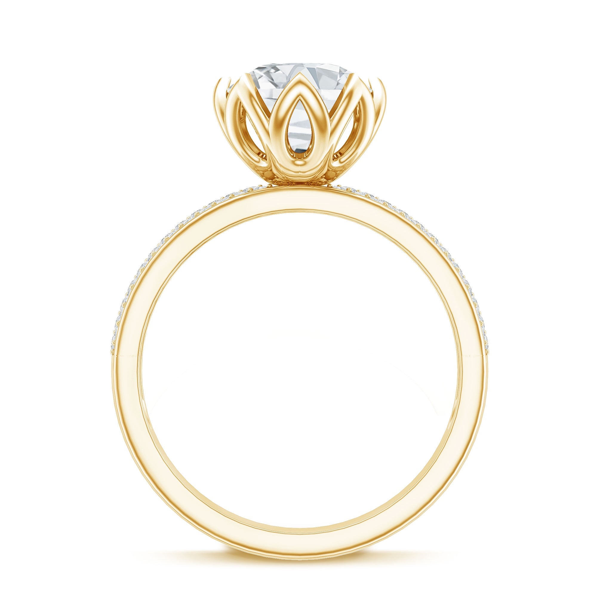 Lotus Basket Set Moissanite Engagement Ring with Side Stones