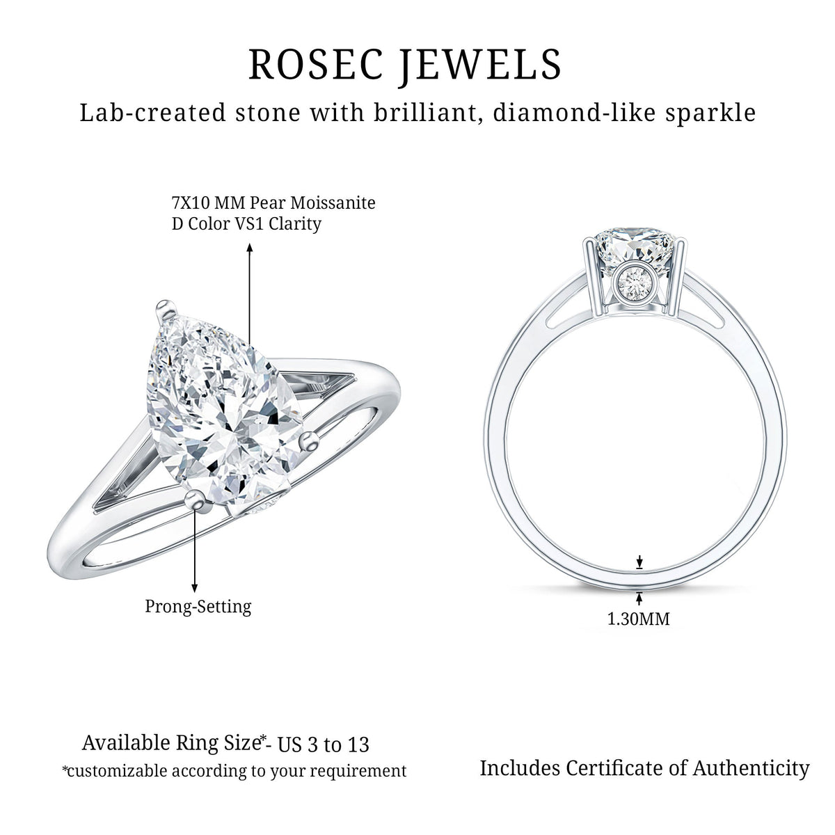 Pear Shaped Moissanite Split Shank Engagement Ring