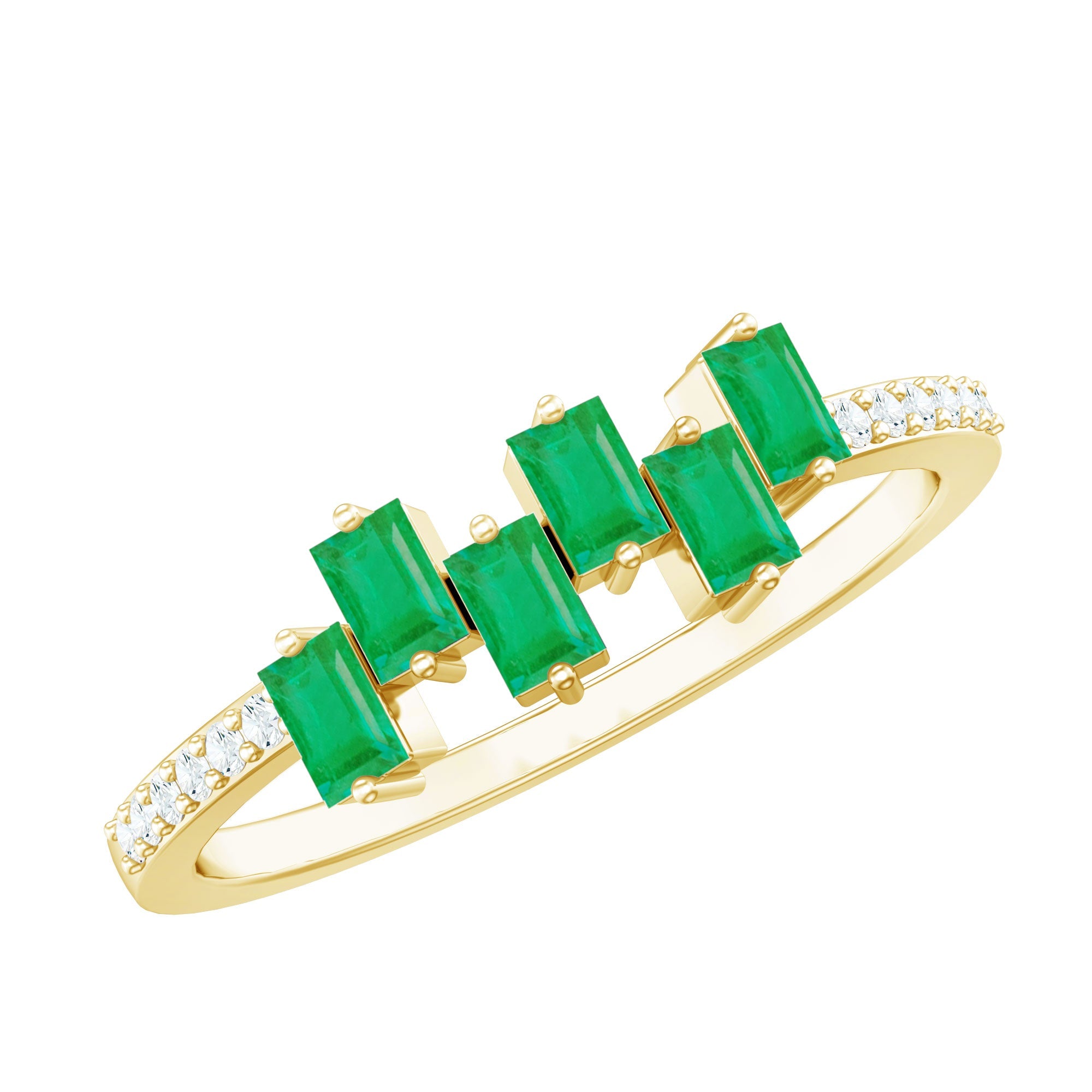 Baguette Cut Emerald Promise Ring with Diamond Side Stones