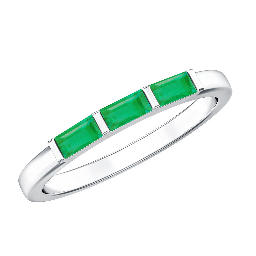 Baguette Cut Real Emerald 3 Stone Ring with Certificate