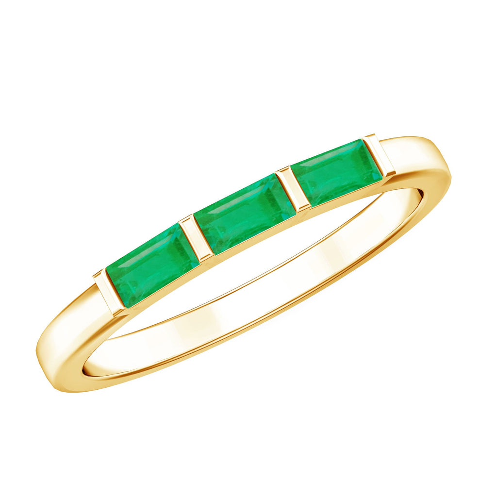 Baguette Cut Real Emerald 3 Stone Ring with Certificate