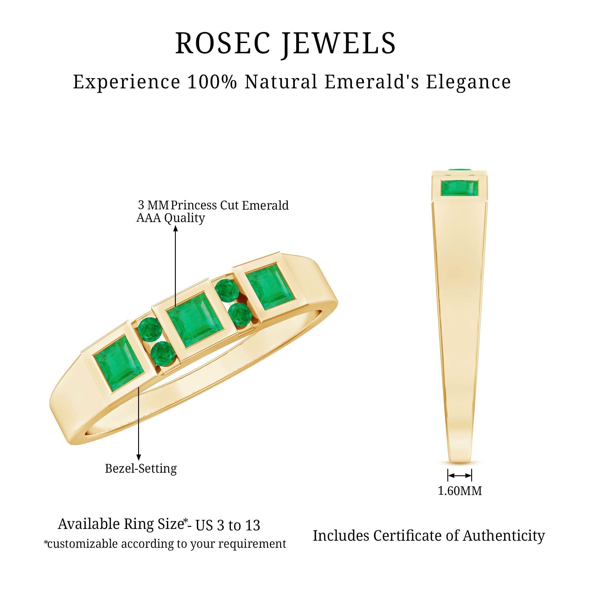 Natural Emerald Princess Cut Band Ring