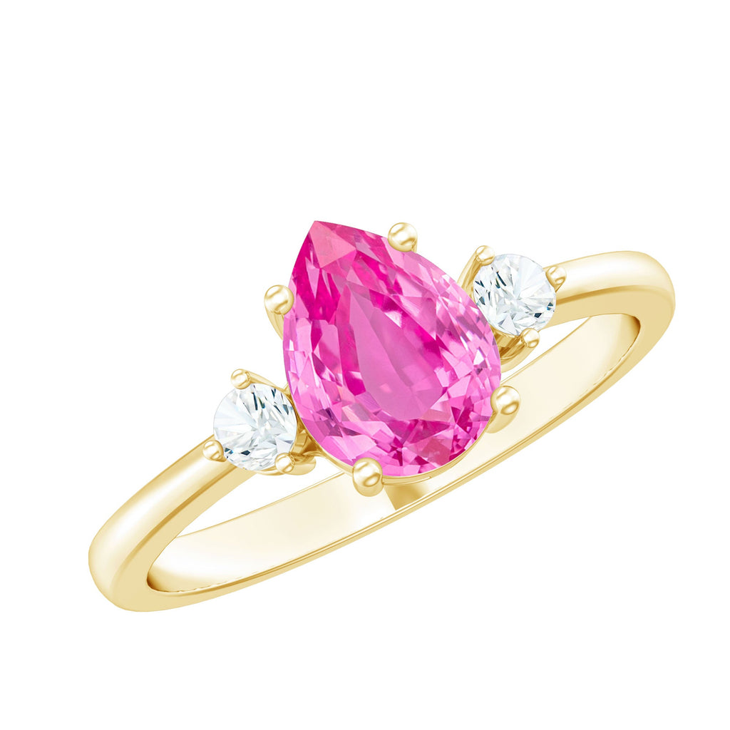 1 CT Lab Grown Pink Sapphire Teardrop Engagement Ring with Diamond