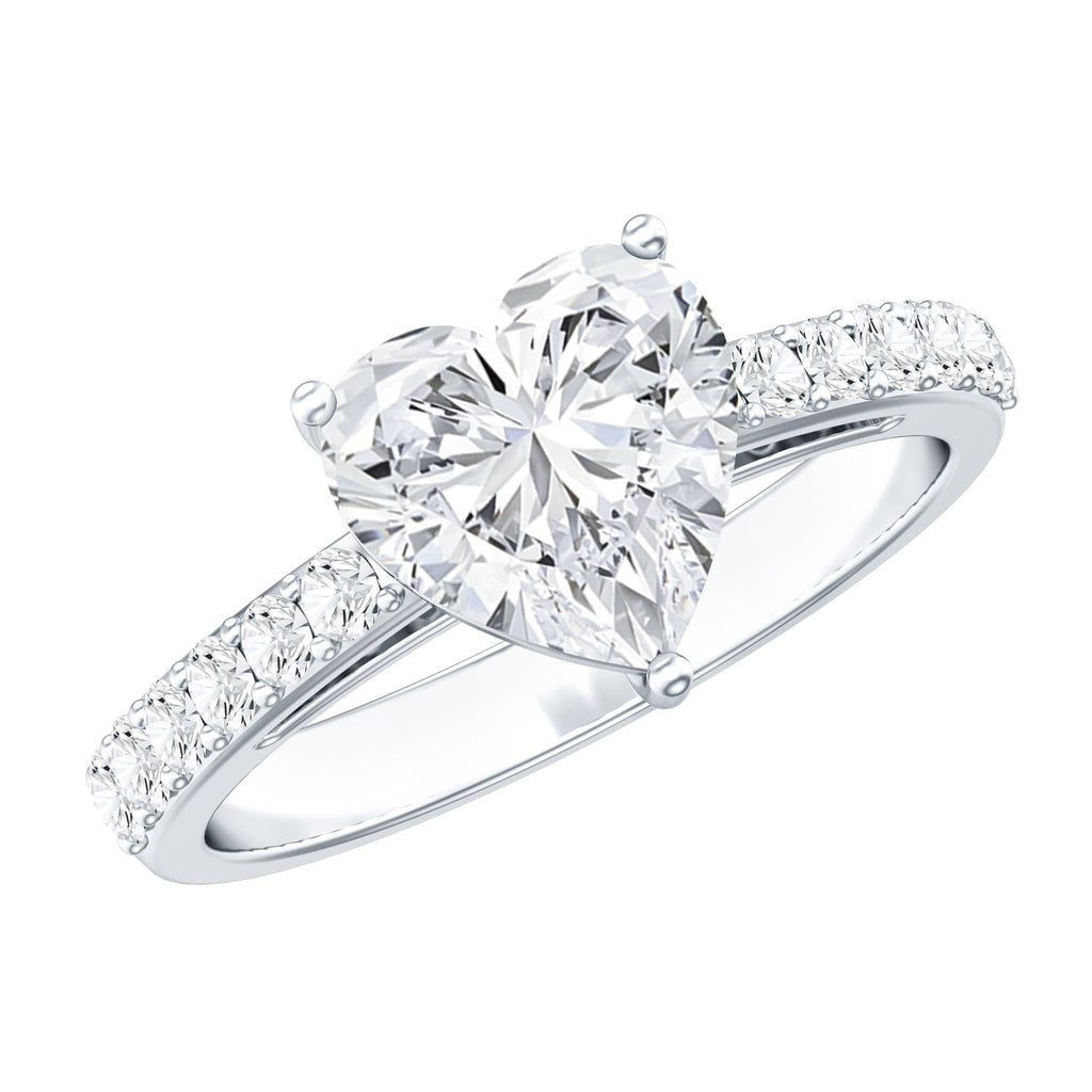 2 CT Moissanite Heart Engagement Ring With Side Stones