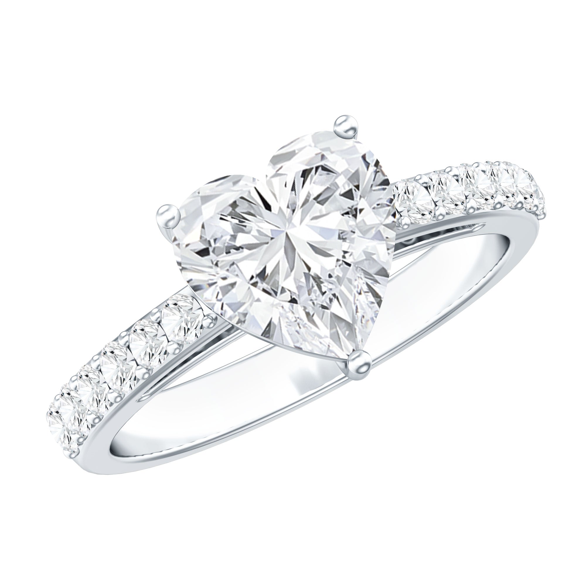 2 CT Moissanite Heart Engagement Ring With Side Stones