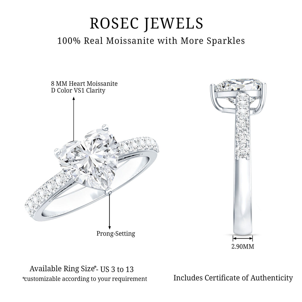 2 CT Moissanite Heart Engagement Ring With Side Stones