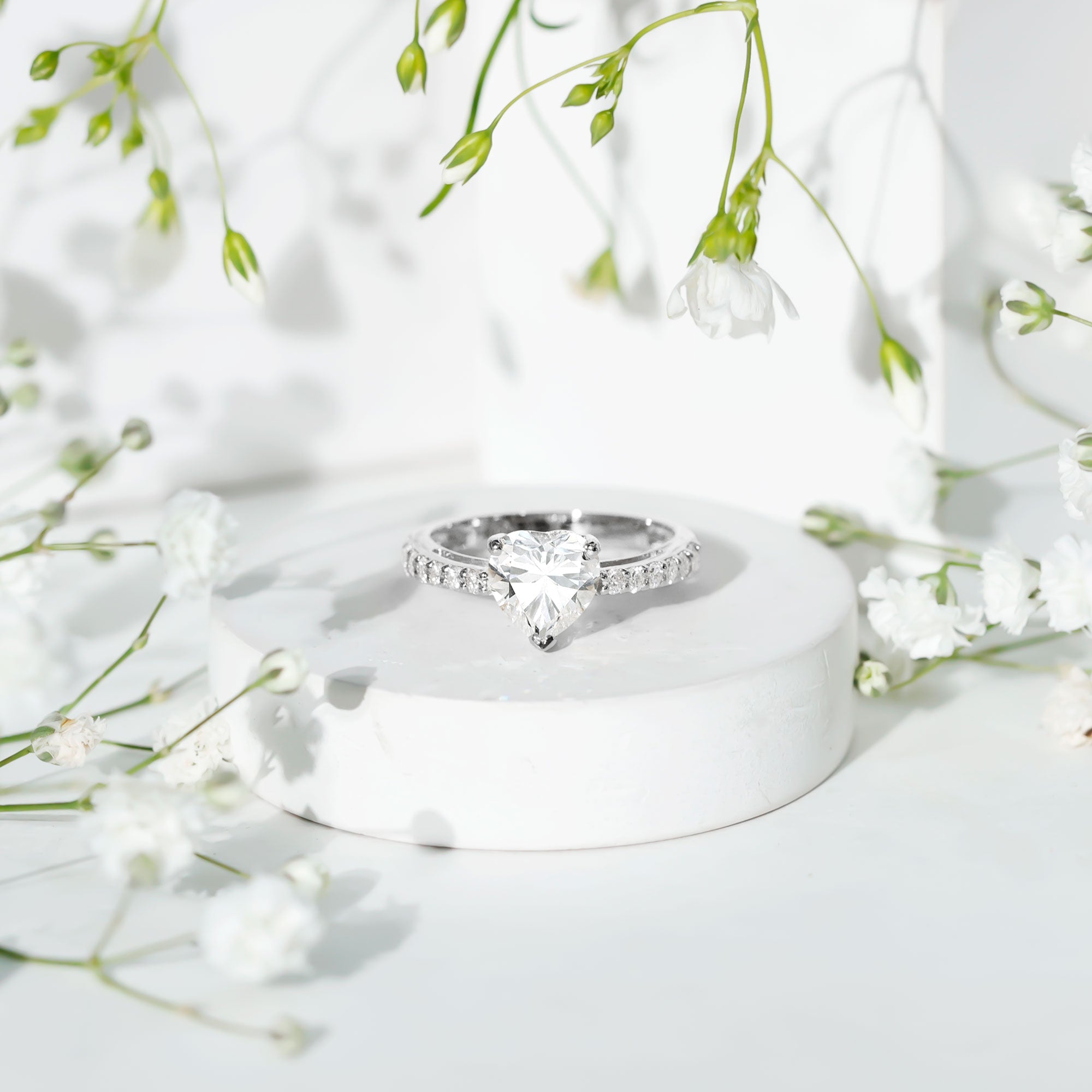 2 CT Moissanite Heart Engagement Ring With Side Stones