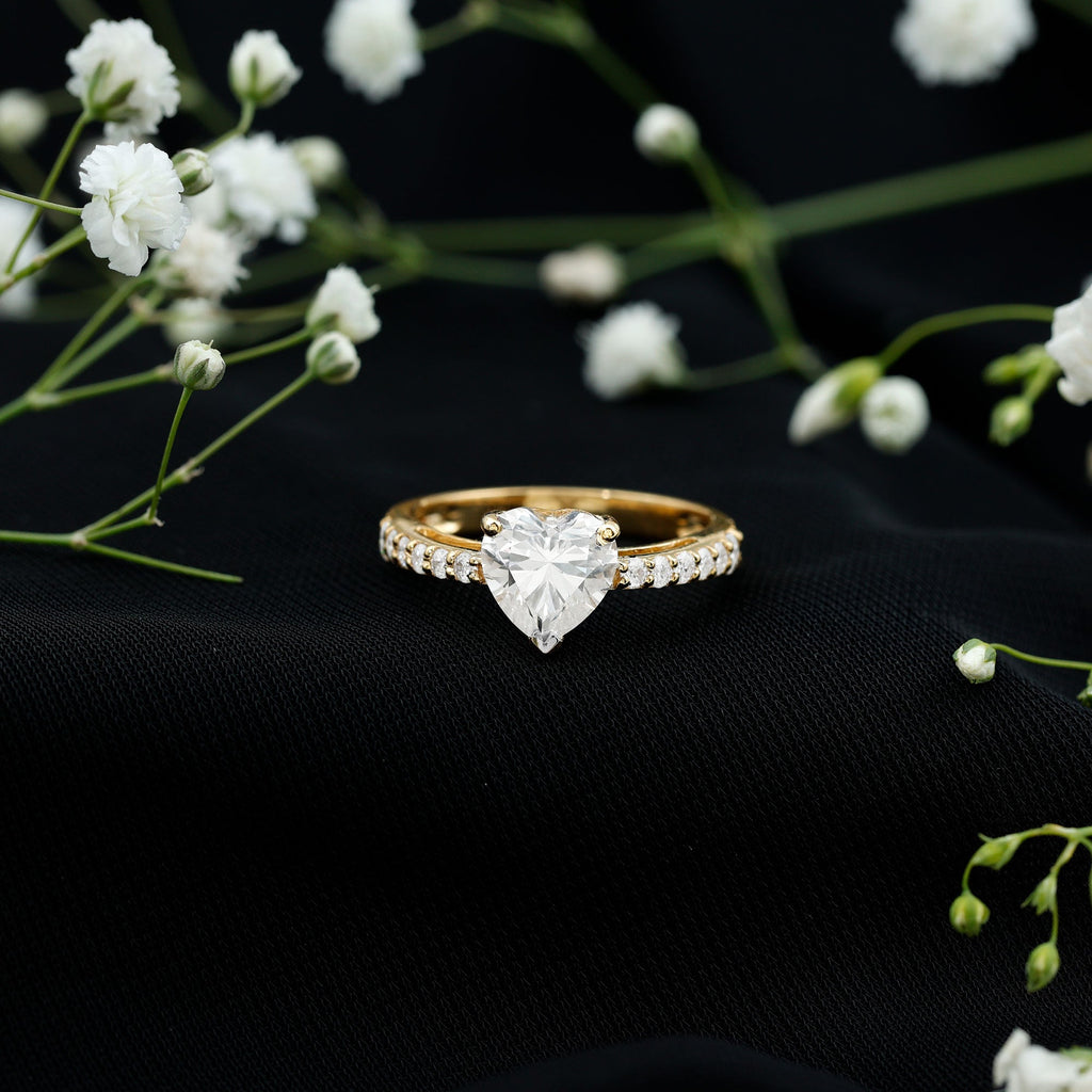 2 CT Moissanite Heart Engagement Ring With Side Stones