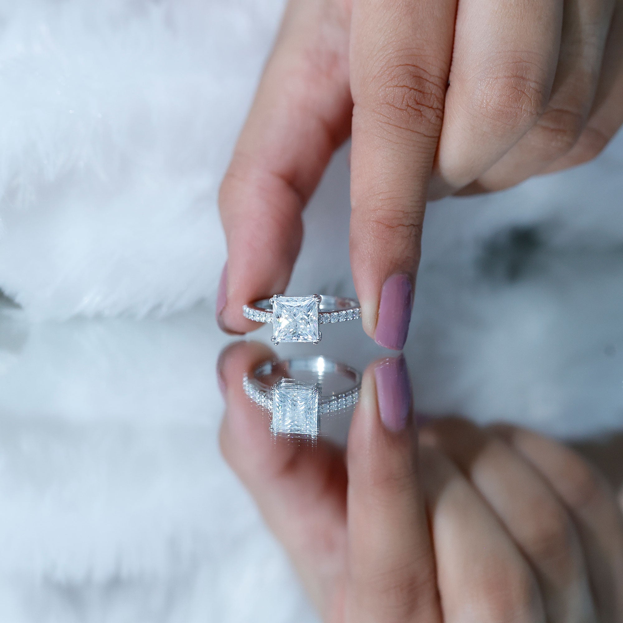3 Carat Moissanite Princess Cut Engagement Ring With Double Prongs