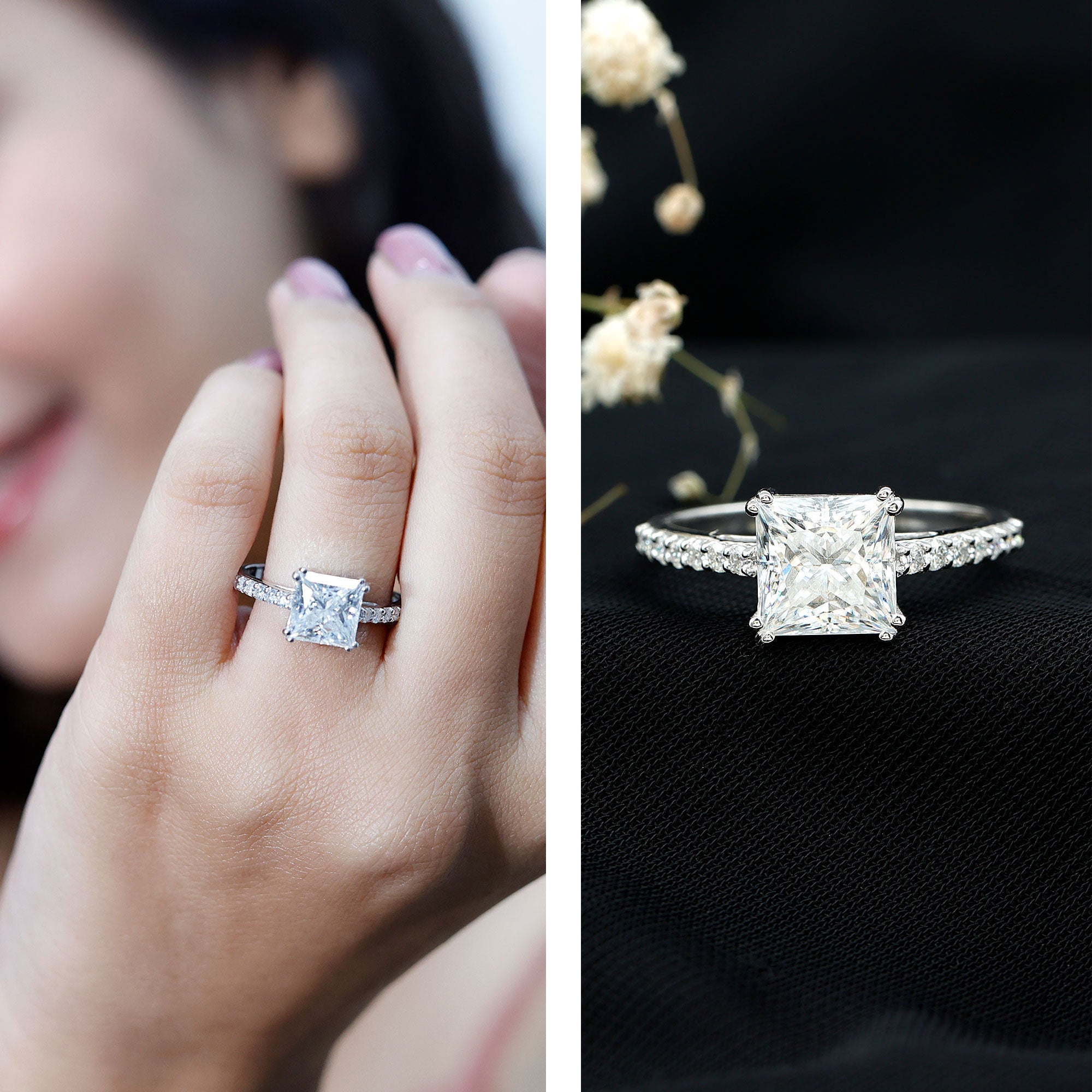 3 Carat Moissanite Princess Cut Engagement Ring With Double Prongs