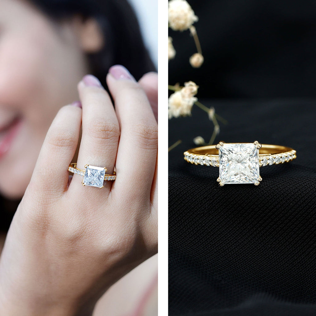 3 Carat Moissanite Princess Cut Engagement Ring With Double Prongs