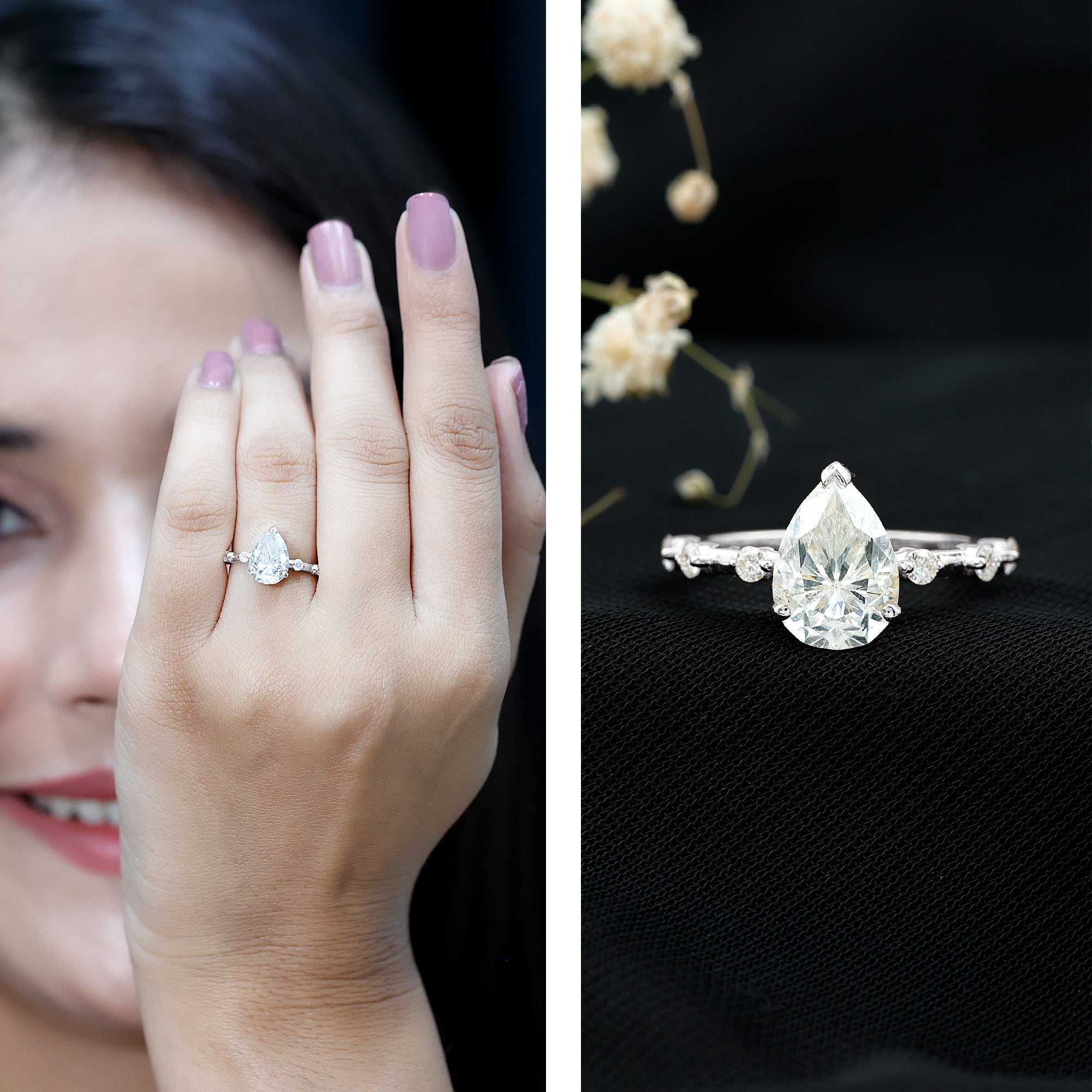 Pear Shaped Moissanite Big Engagement Ring For Women