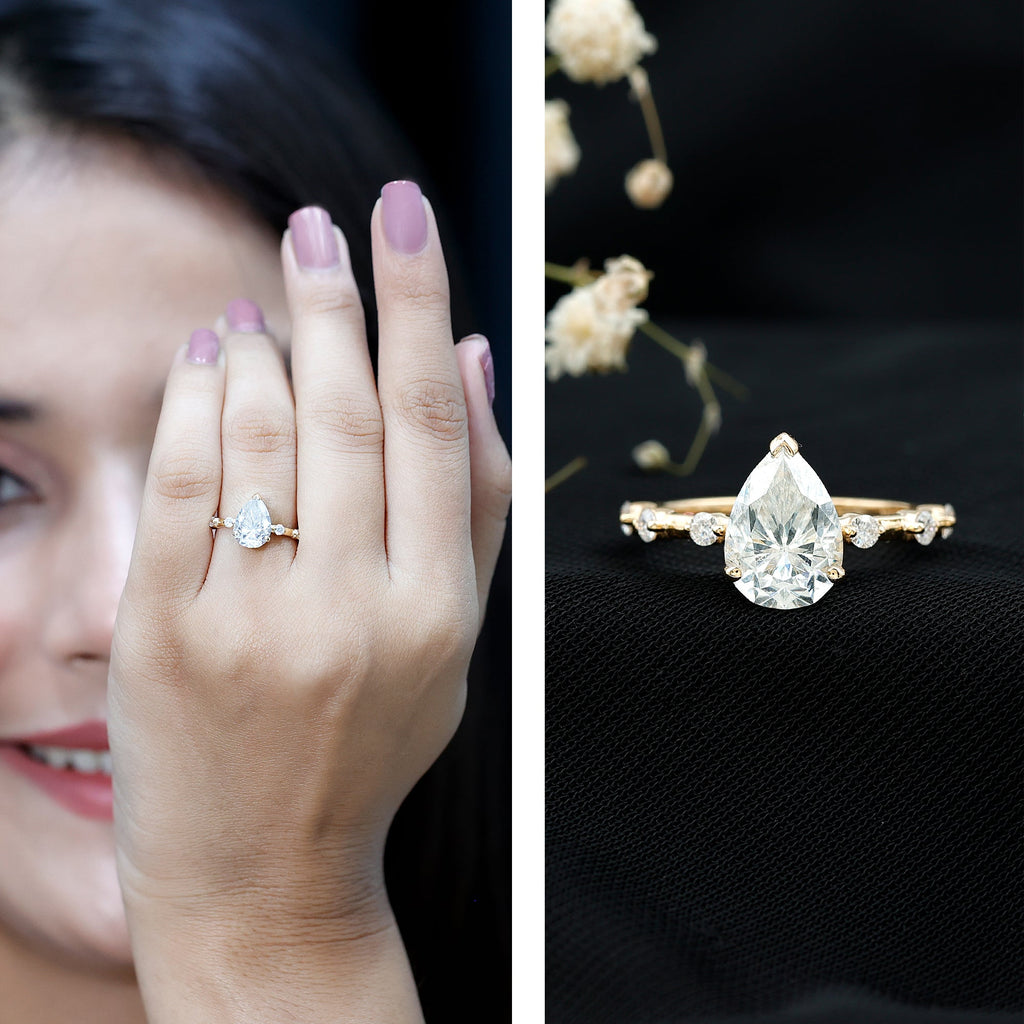 Pear Shaped Moissanite Big Engagement Ring For Women