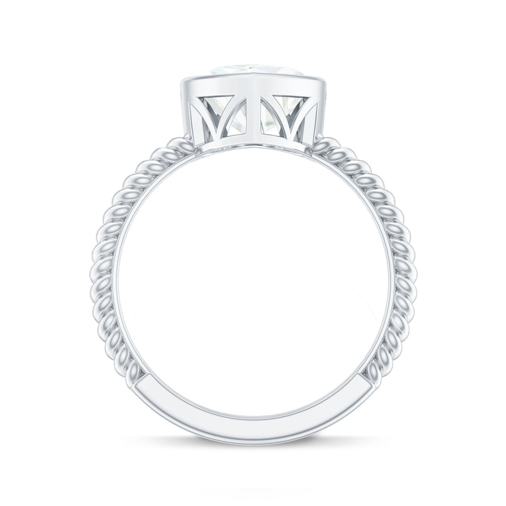 Bezel Set Moissanite Heart Engagement Ring with Twisted Rope Band