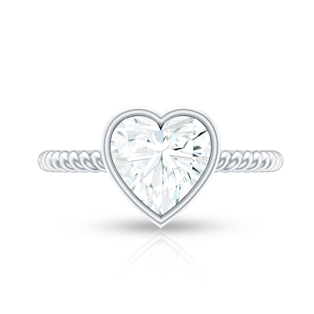 Bezel Set Moissanite Heart Engagement Ring with Twisted Rope Band
