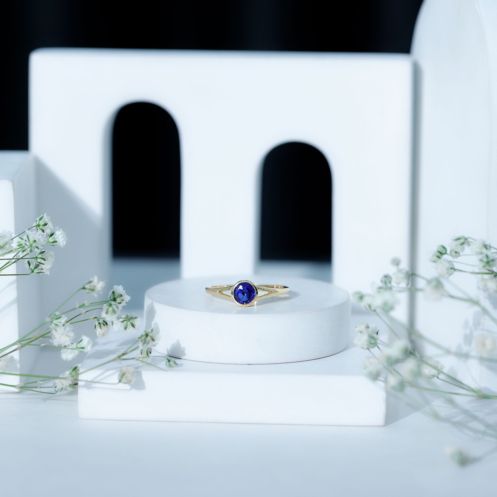 Certified 0.6 Carat Lab Grown Blue Sapphire Promise Ring with Split Shank
