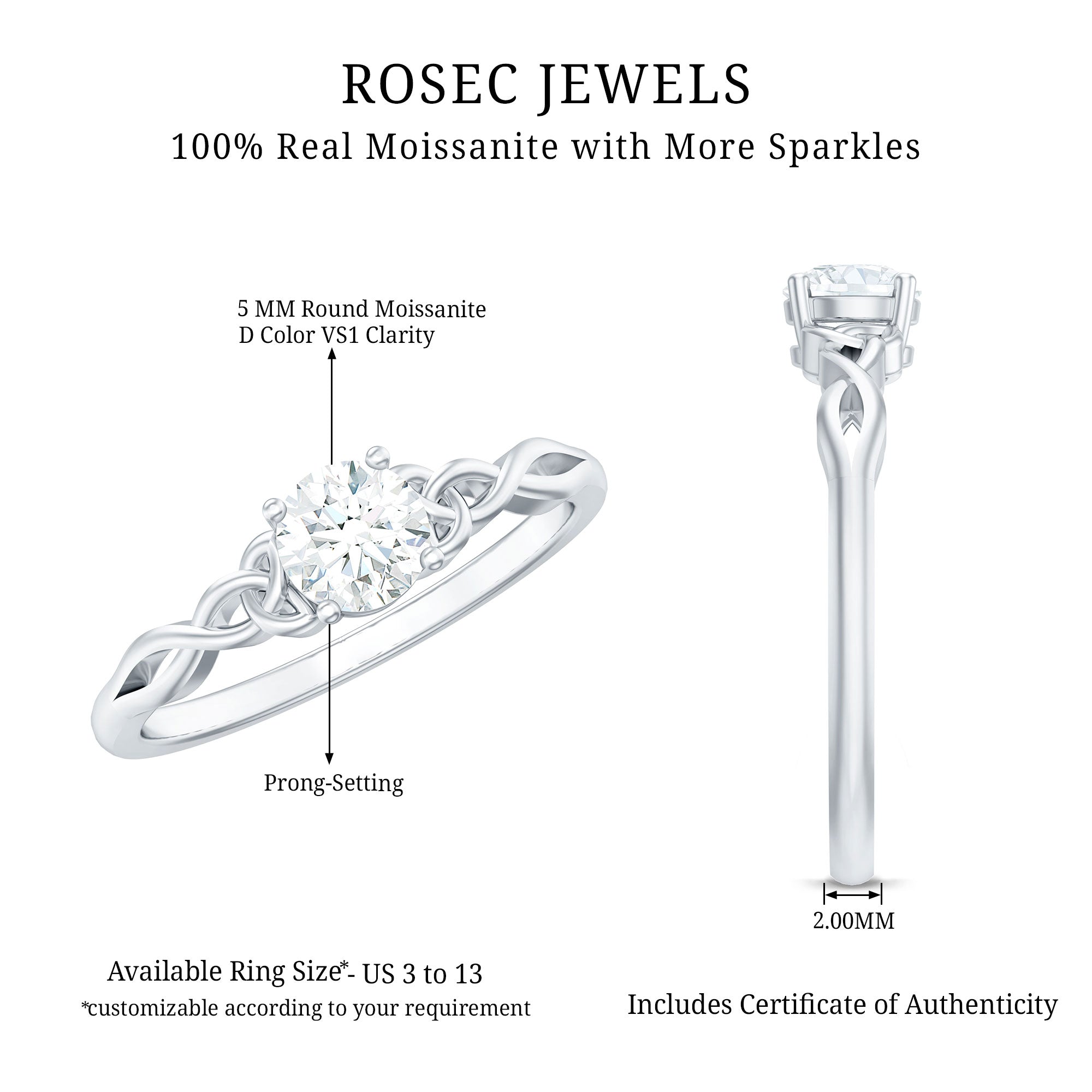 Solitaire Moissanite Celtic Knot Ring for Women