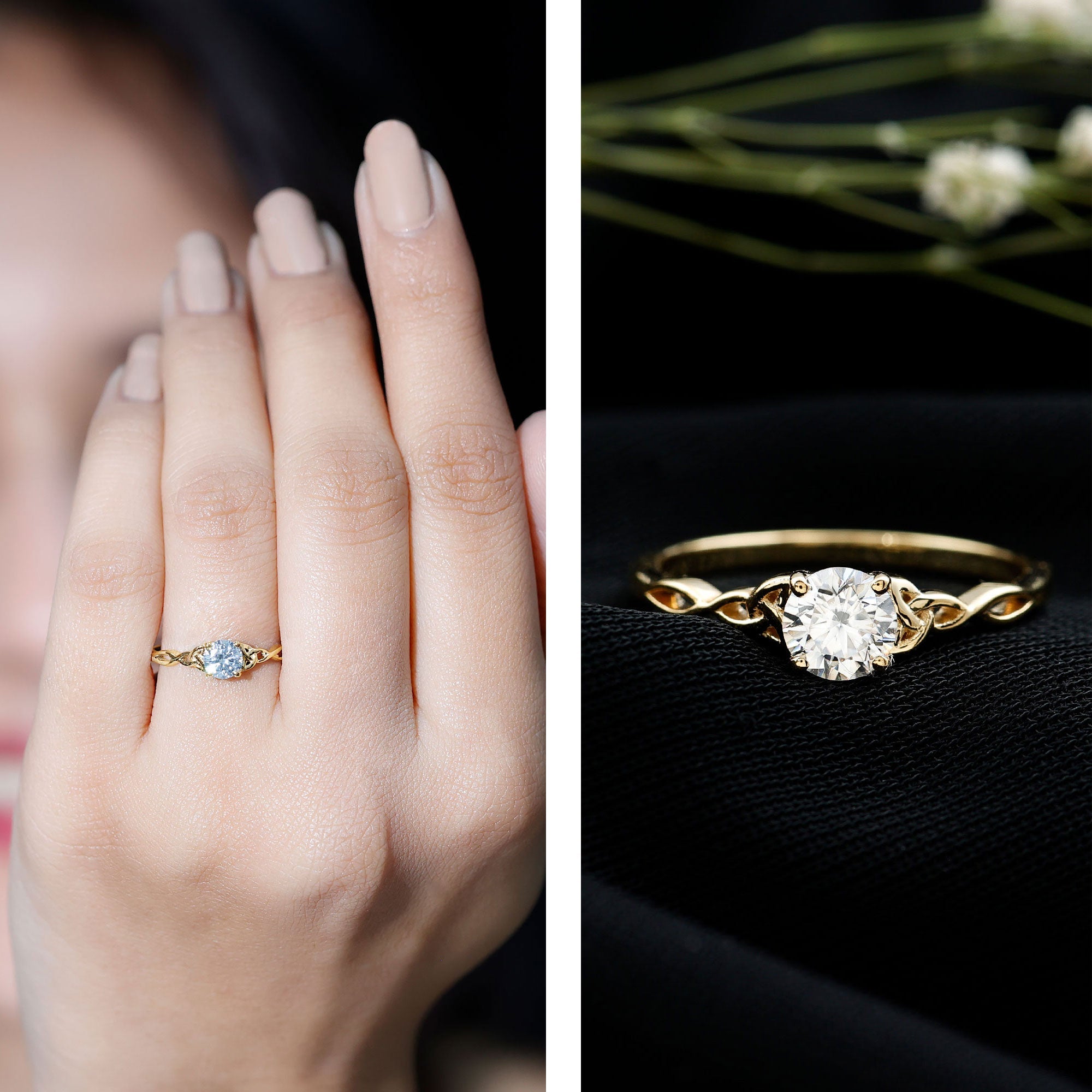 Solitaire Moissanite Celtic Knot Ring for Women