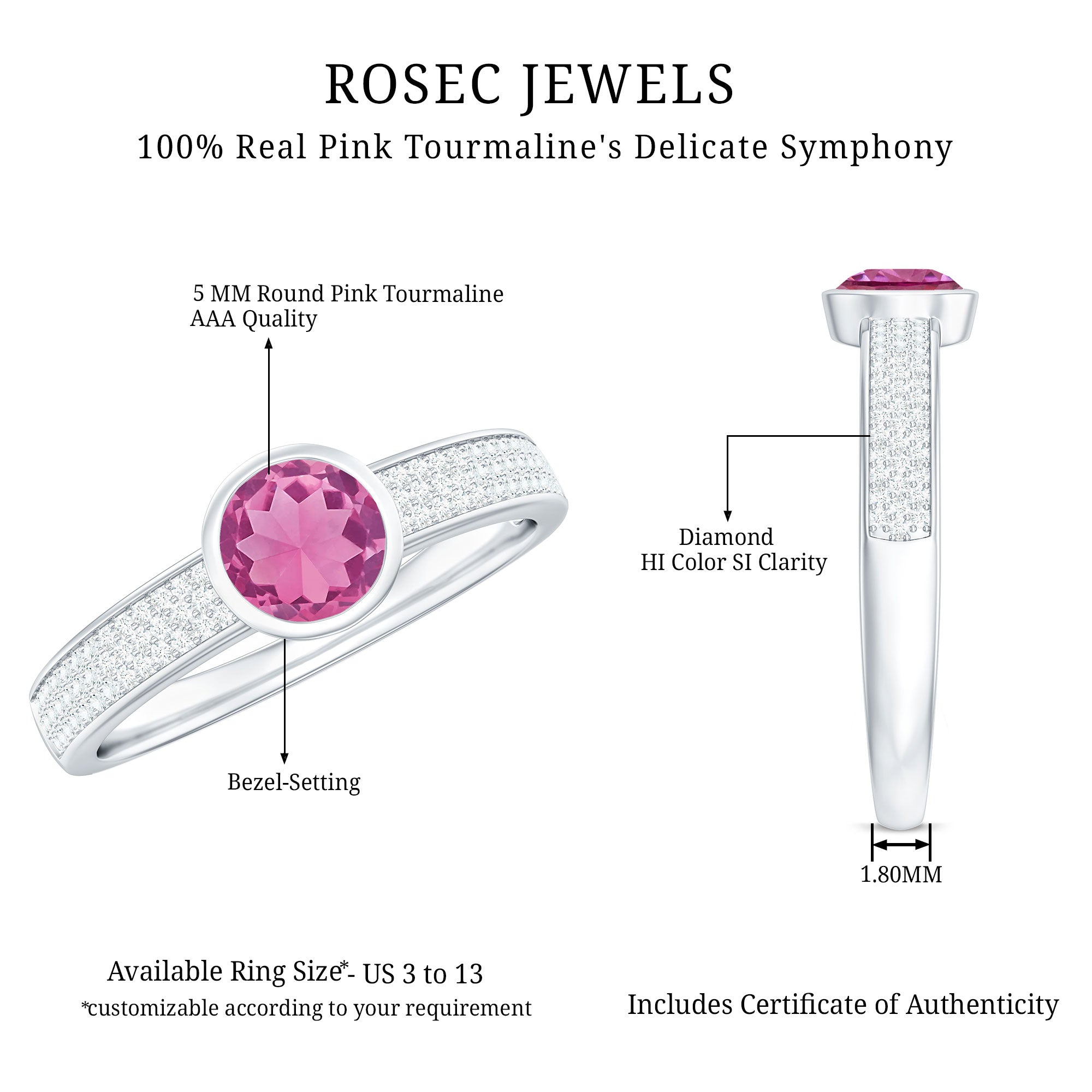 0.4 Carat Solitaire Pink Tourmaline and Diamond Engagement Ring