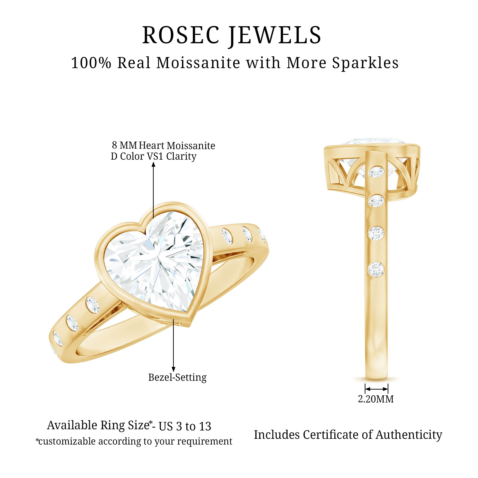 Heart Shape Moissanite Bezel Set Engagement Ring