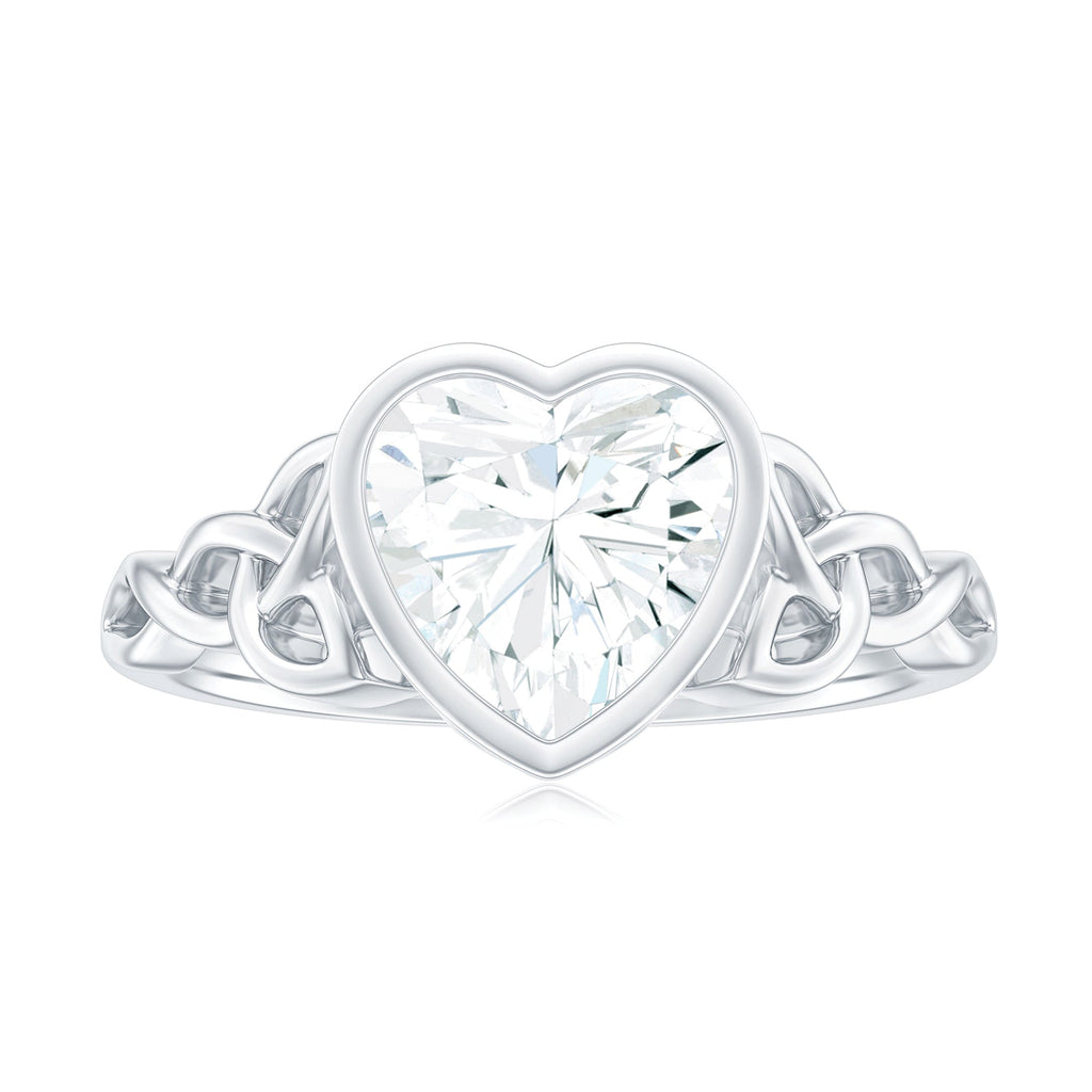 Heart Shape Moissanite Knot Engagement Ring in Bezel Setting