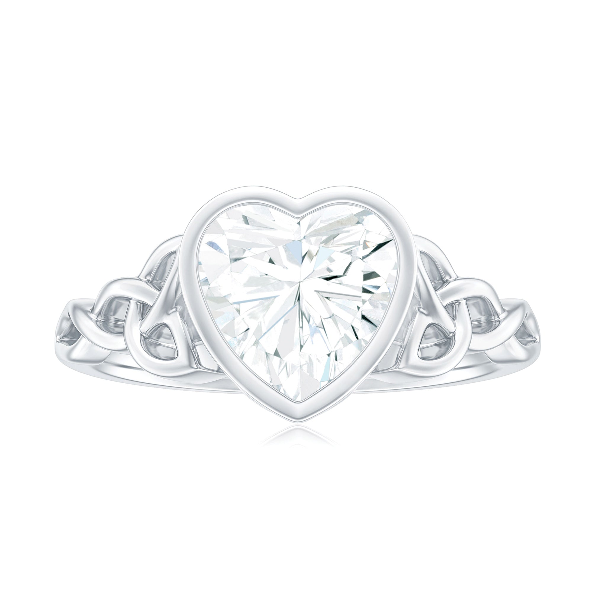 Heart Shape Moissanite Knot Engagement Ring in Bezel Setting