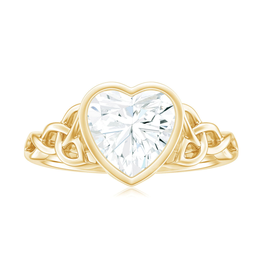 Heart Shape Moissanite Knot Engagement Ring in Bezel Setting