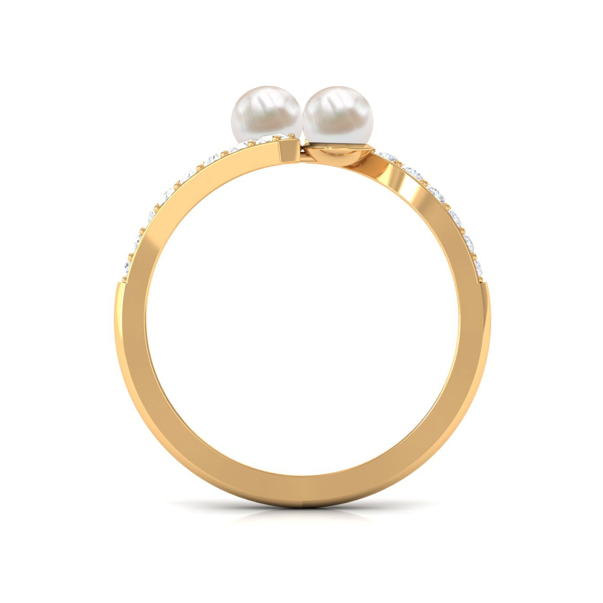 Freshwater Pearl 2 Stone Engagement Ring Diamond Bypass Shank