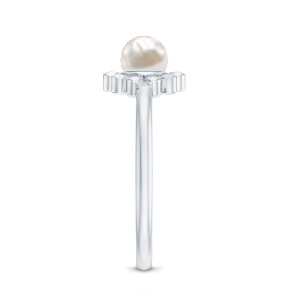 2 Carat Solitaire Freshwater Cultured Pearl Flower Ring