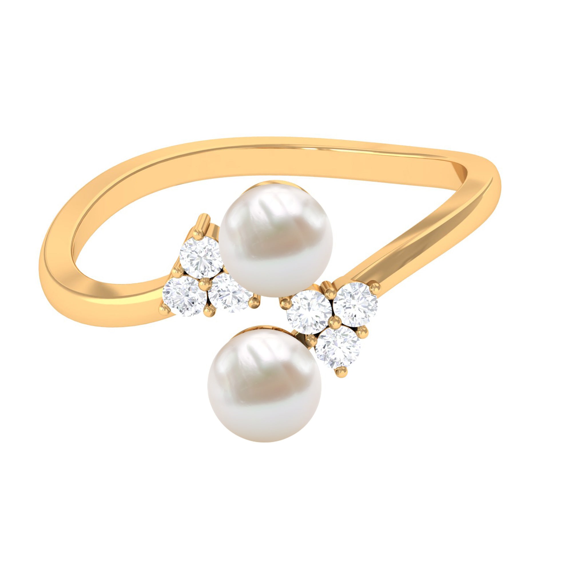 Real Freshwater Pearl 2 Stone Engagement Ring with Diamond