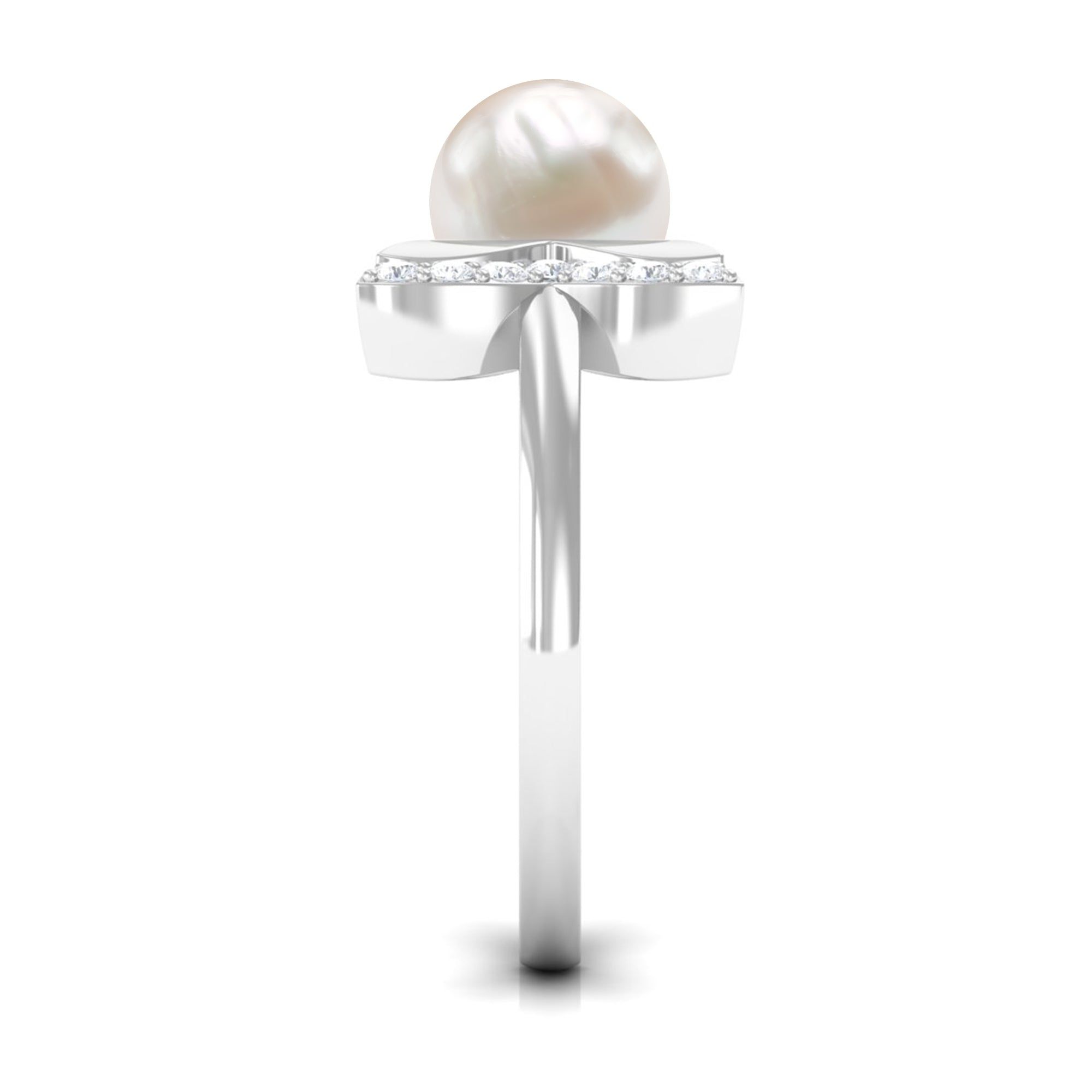 Natural 3 Carat Freshwater Pearl Cuff Ring with Diamond