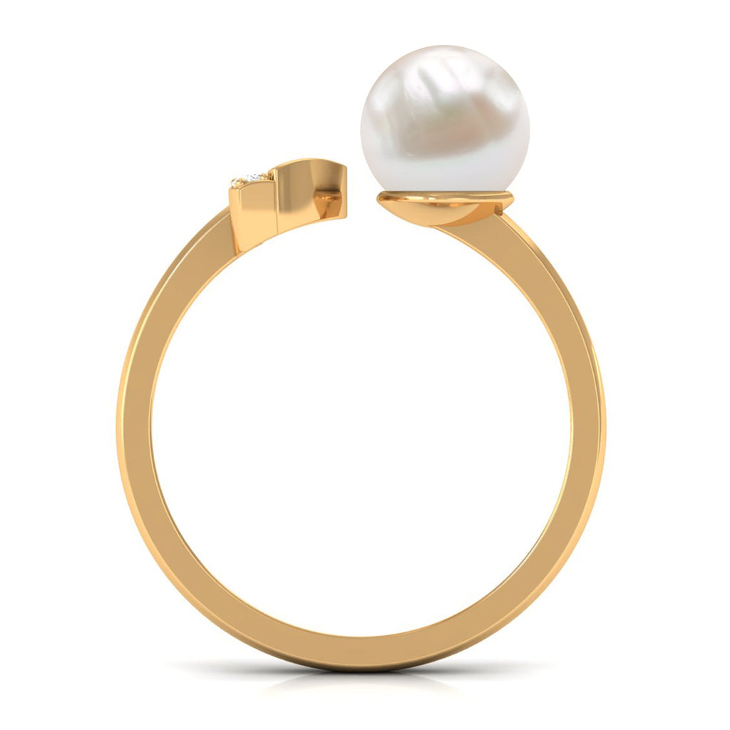 Natural 3 Carat Freshwater Pearl Cuff Ring with Diamond