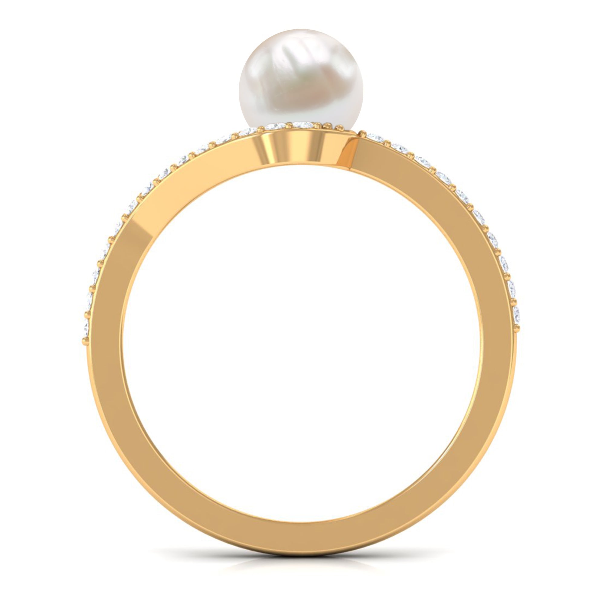 Cultured 2.2 Carat White Pearl Engagement Ring with Diamond Bypass Shank