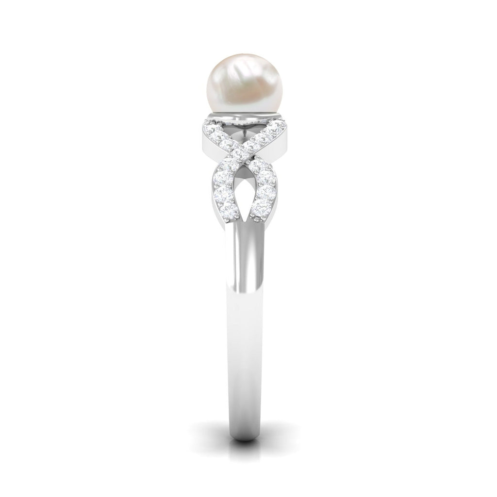 2 Carat Freshwater Pearl Crossover Engagement Ring with Diamond