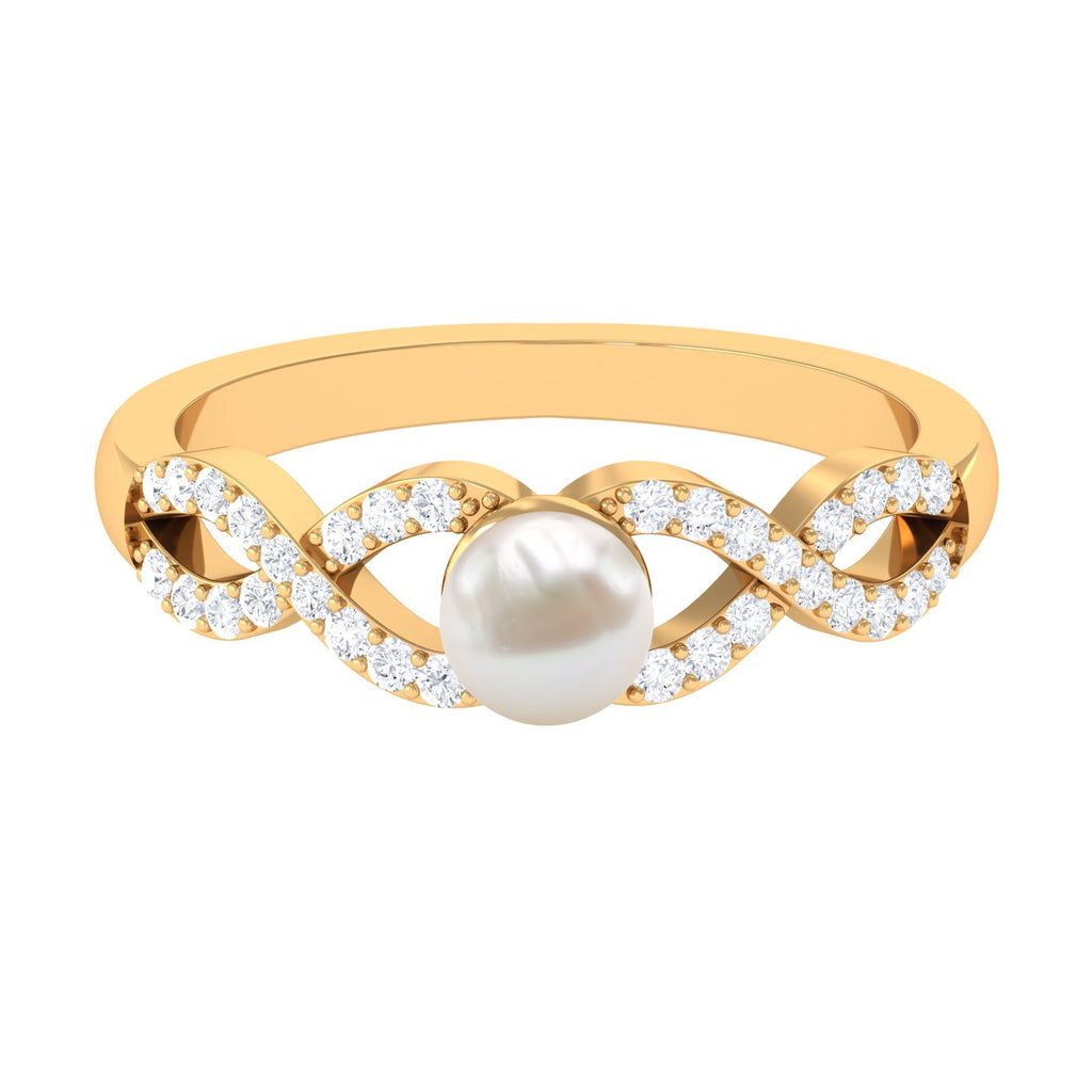 2 Carat Freshwater Pearl Crossover Engagement Ring with Diamond