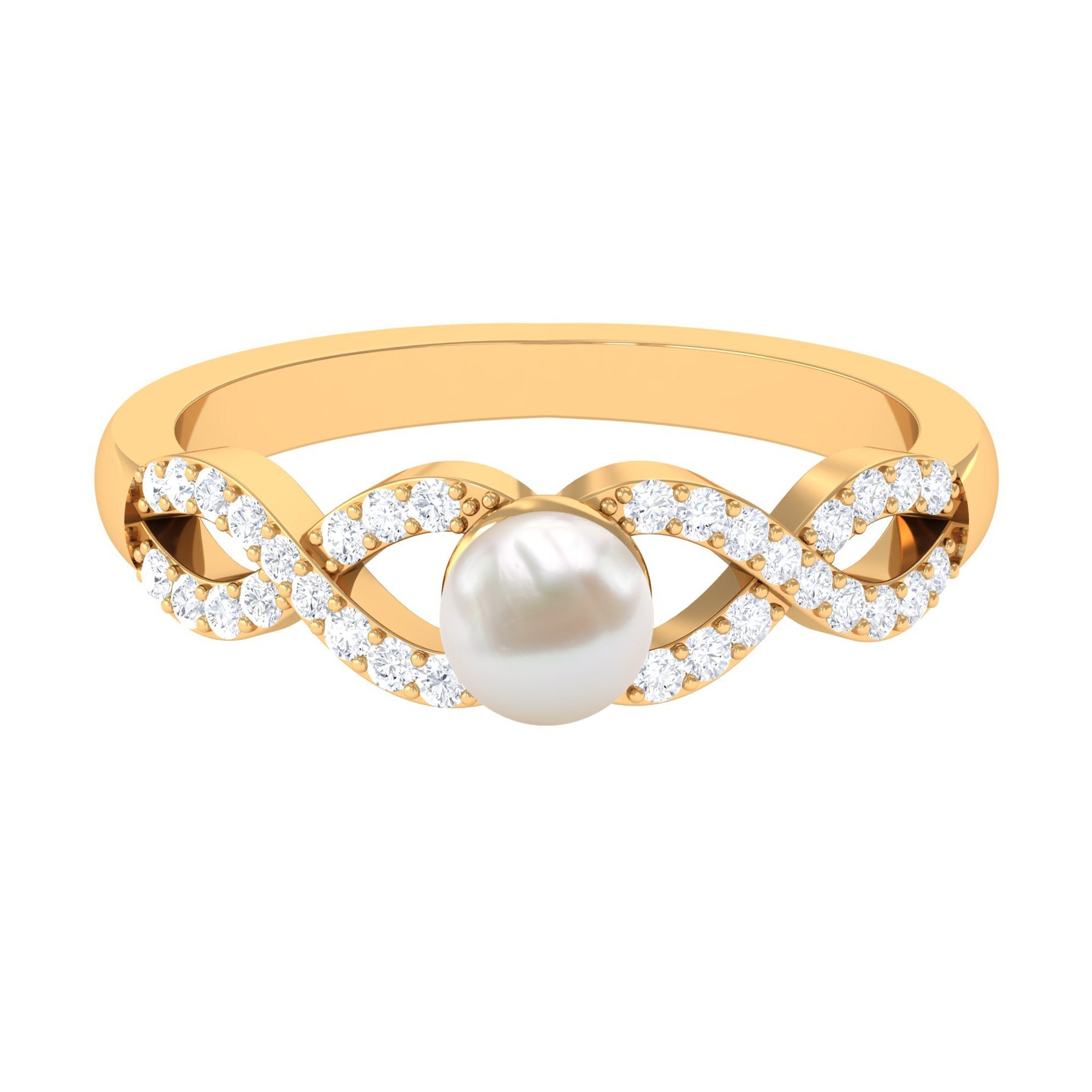 2 Carat Freshwater Pearl Crossover Engagement Ring with Diamond
