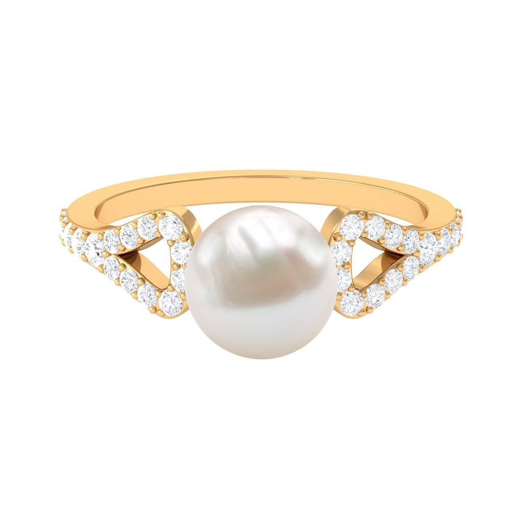Cultured 7.4 Carat Freshwater Pearl Solitaire Engagement Ring with Diamond