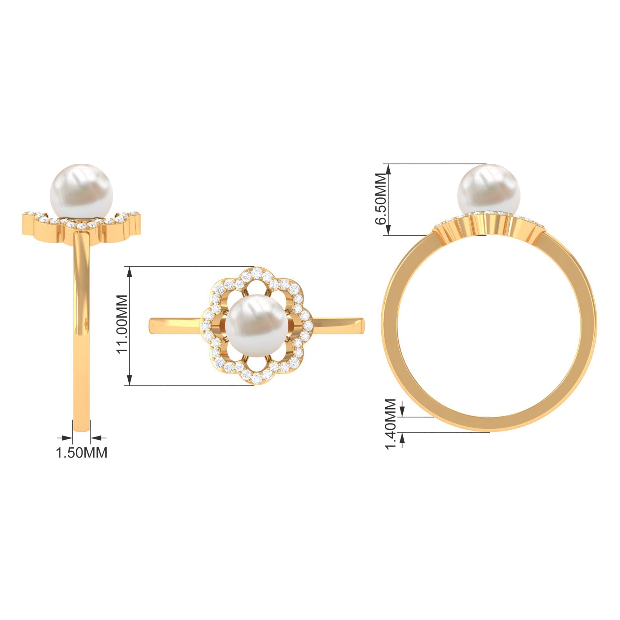 Cultured 2 Carat Freshwater Pearl Flower Engagement Ring with Diamond