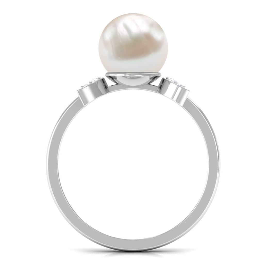 Natural 7.4 Carat Freshwater Pearl Solitaire Engagement Ring with Diamond