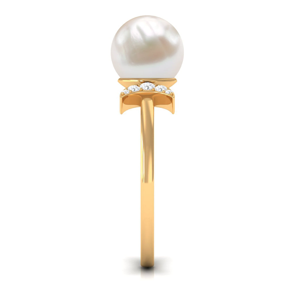 Natural 7.4 Carat Freshwater Pearl Solitaire Engagement Ring with Diamond