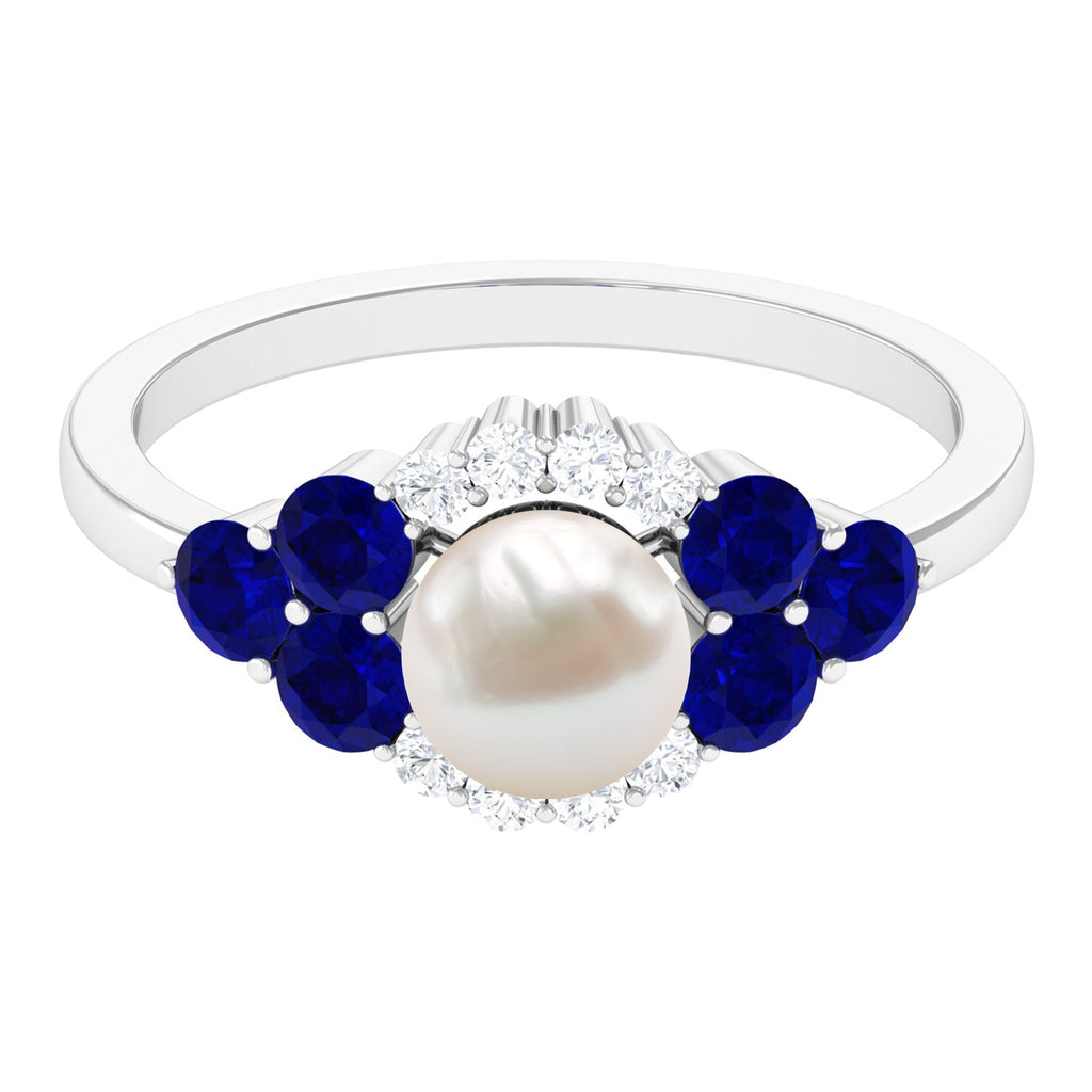 2.2 Carat Freshwater Pearl and Blue Sapphire Engagement Ring with Diamond