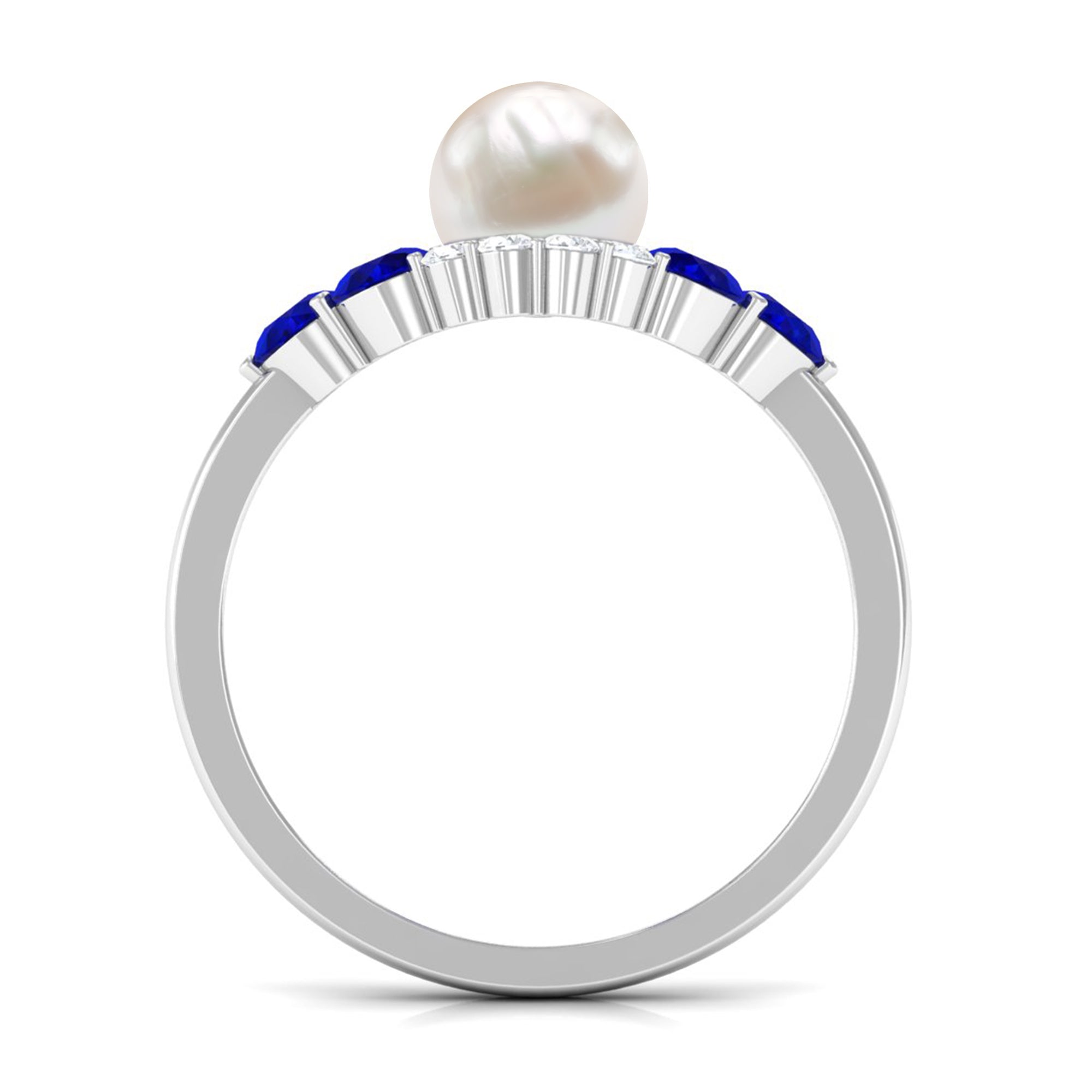 2.2 Carat Freshwater Pearl and Blue Sapphire Engagement Ring with Diamond
