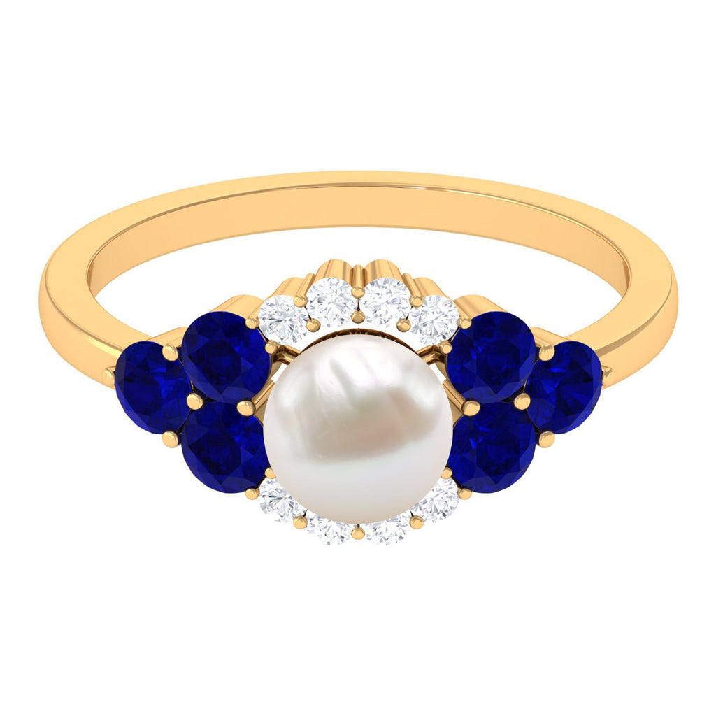 2.2 Carat Freshwater Pearl and Blue Sapphire Engagement Ring with Diamond