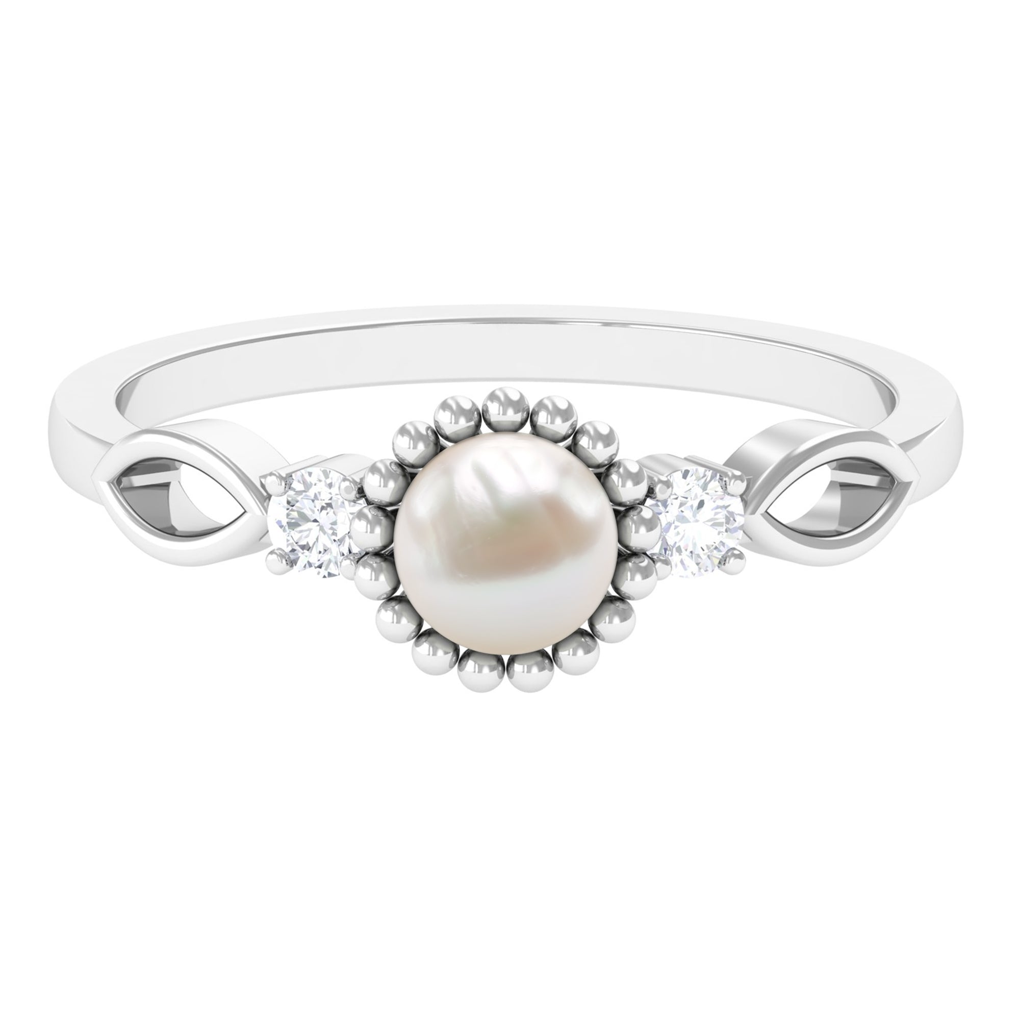 Natural 2 Carat Freshwater Pearl Engagement Ring with Diamond
