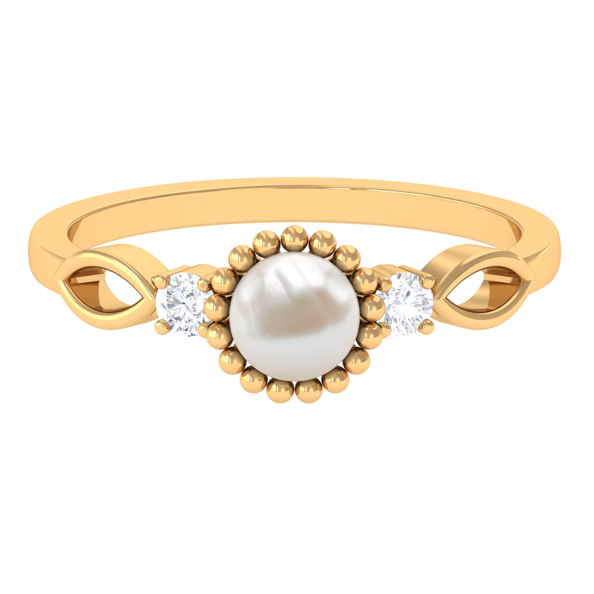 Natural 2 Carat Freshwater Pearl Engagement Ring with Diamond