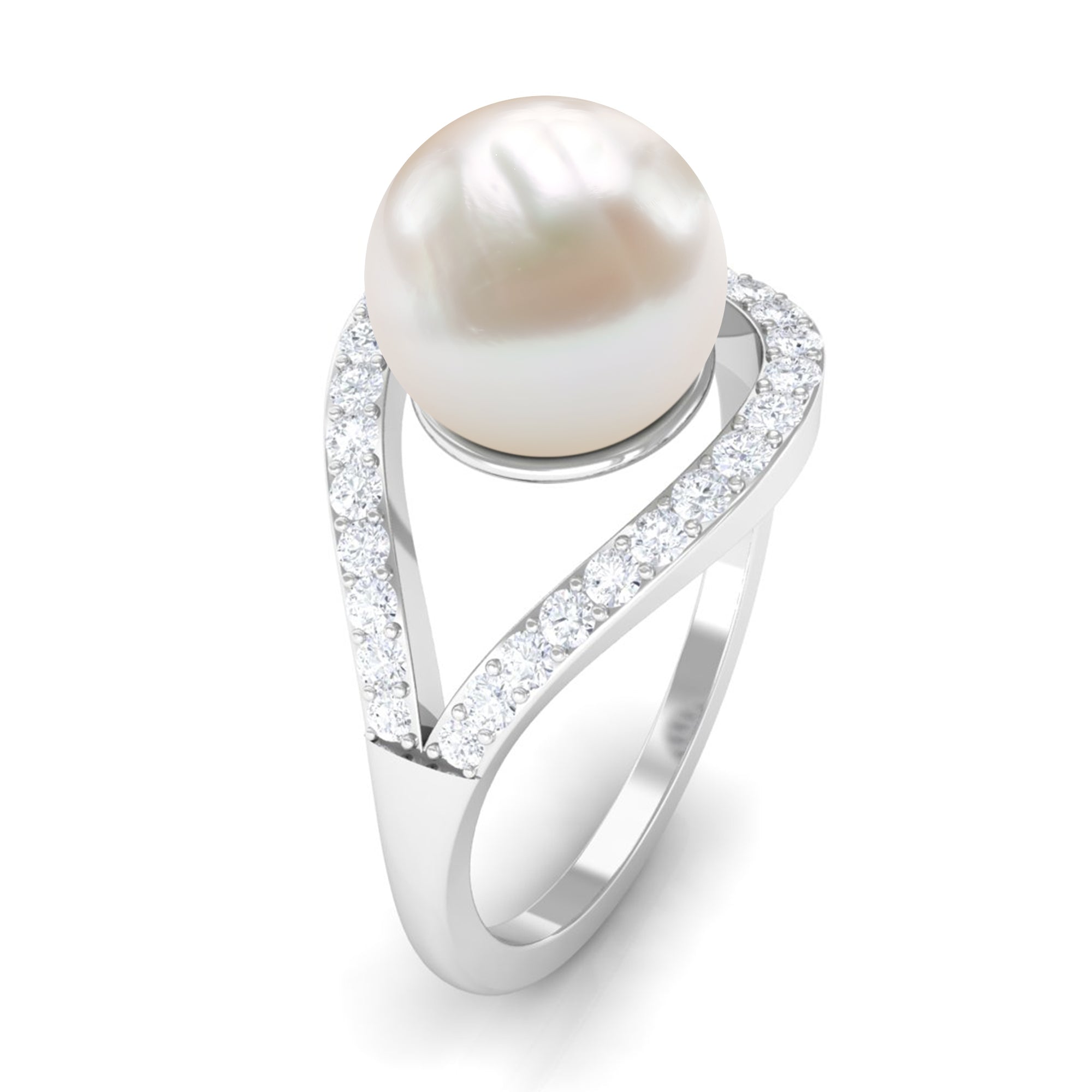 7.48 Carat Freshwater Pearl Engagement Ring with Diamond